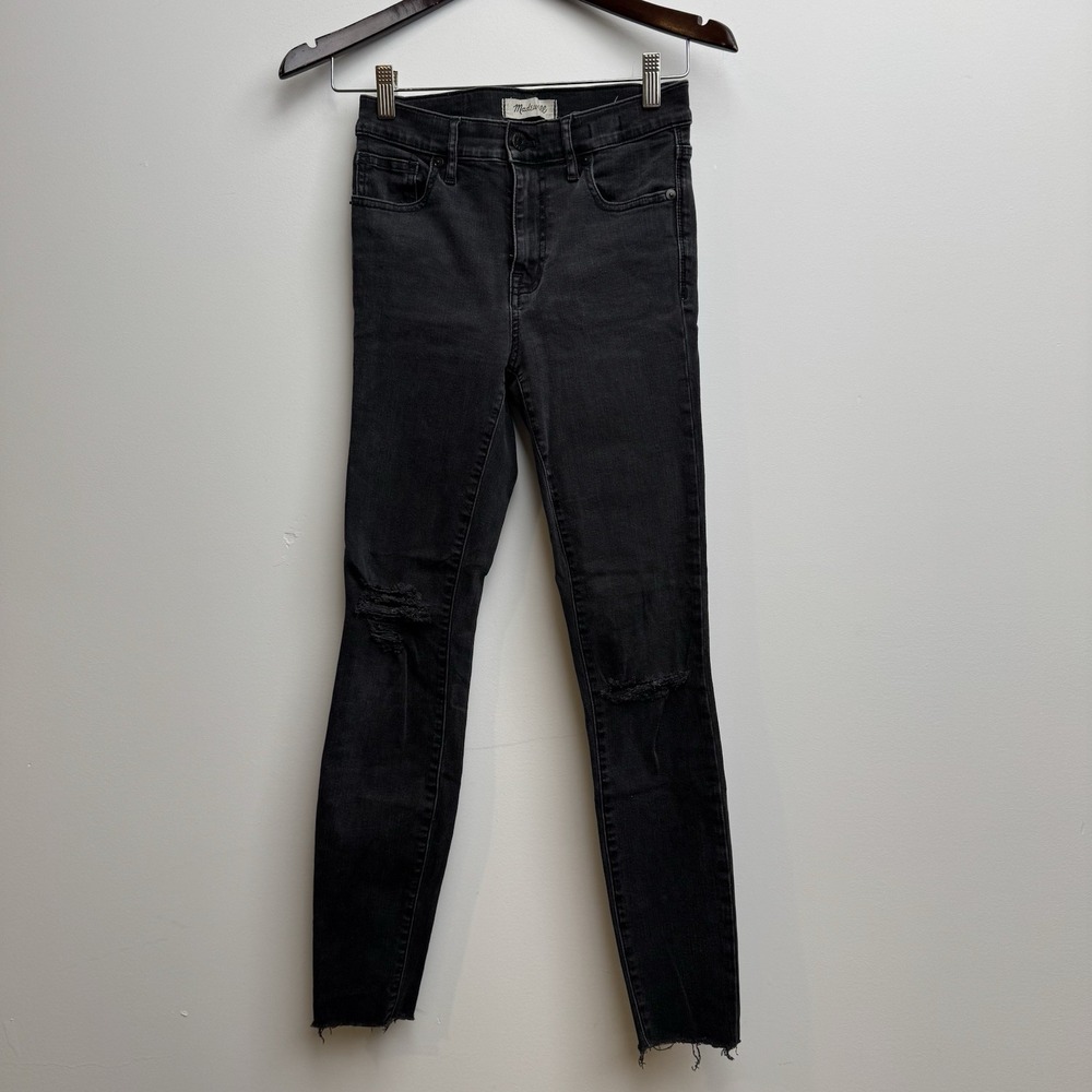 Madewell Jeans Black Sz 26‎ Washed 9" High Riser Skinny Denim Pants Womens
